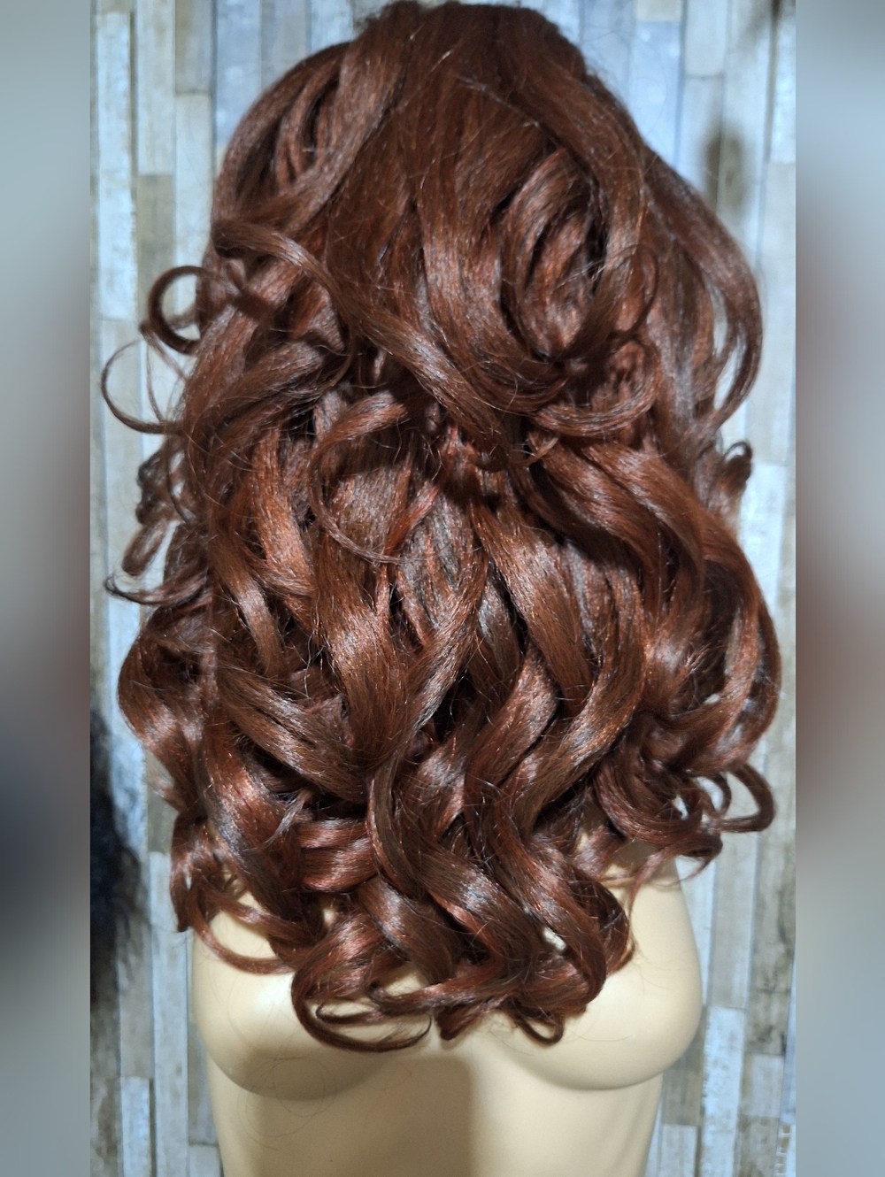 Luxurious Long Wavy Human Hair Blend Wig - Chestnut Brown - Picture 6 of 7
